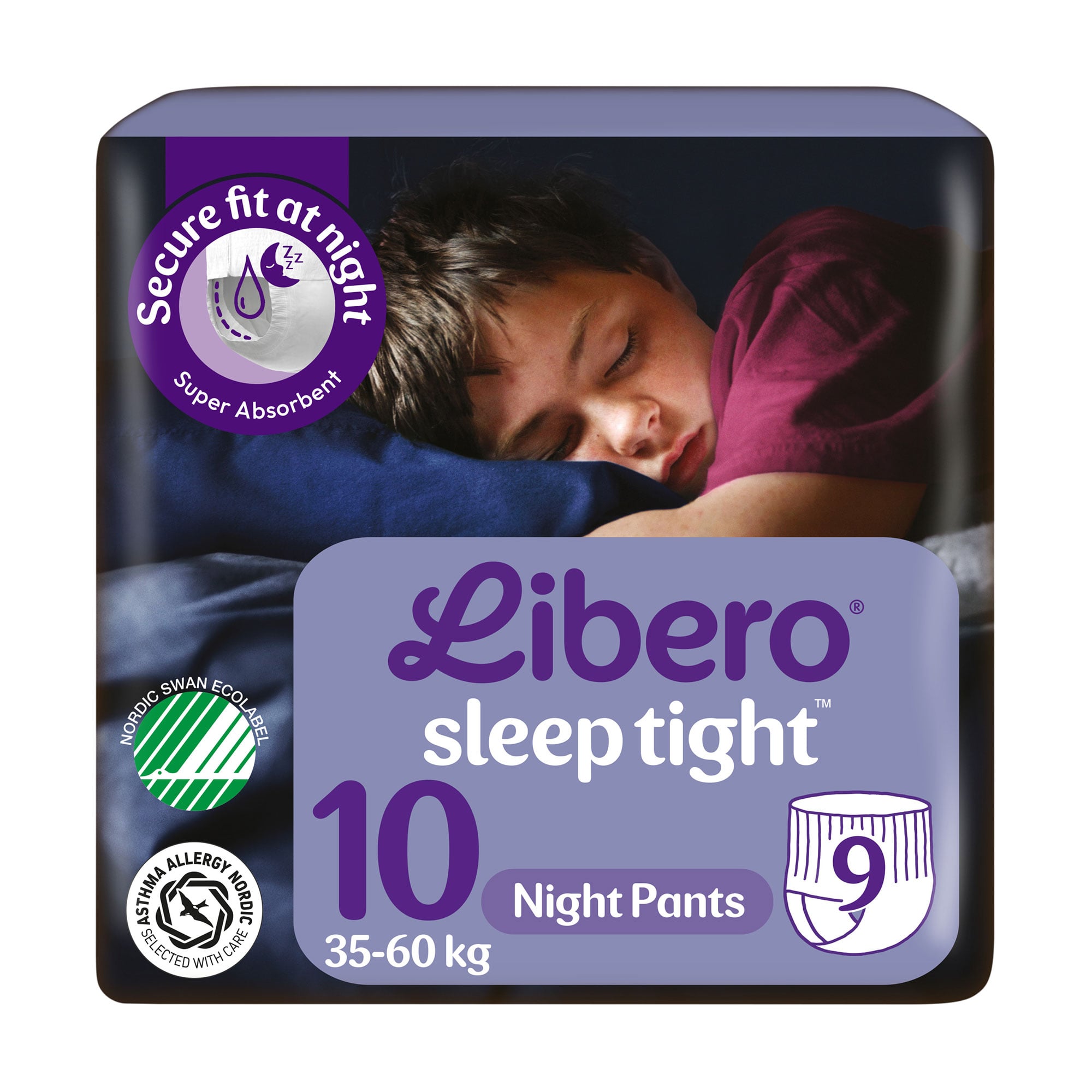Підгузки-трусики Libero SleepTight розмір 10 (35-60 кг), 9 шт